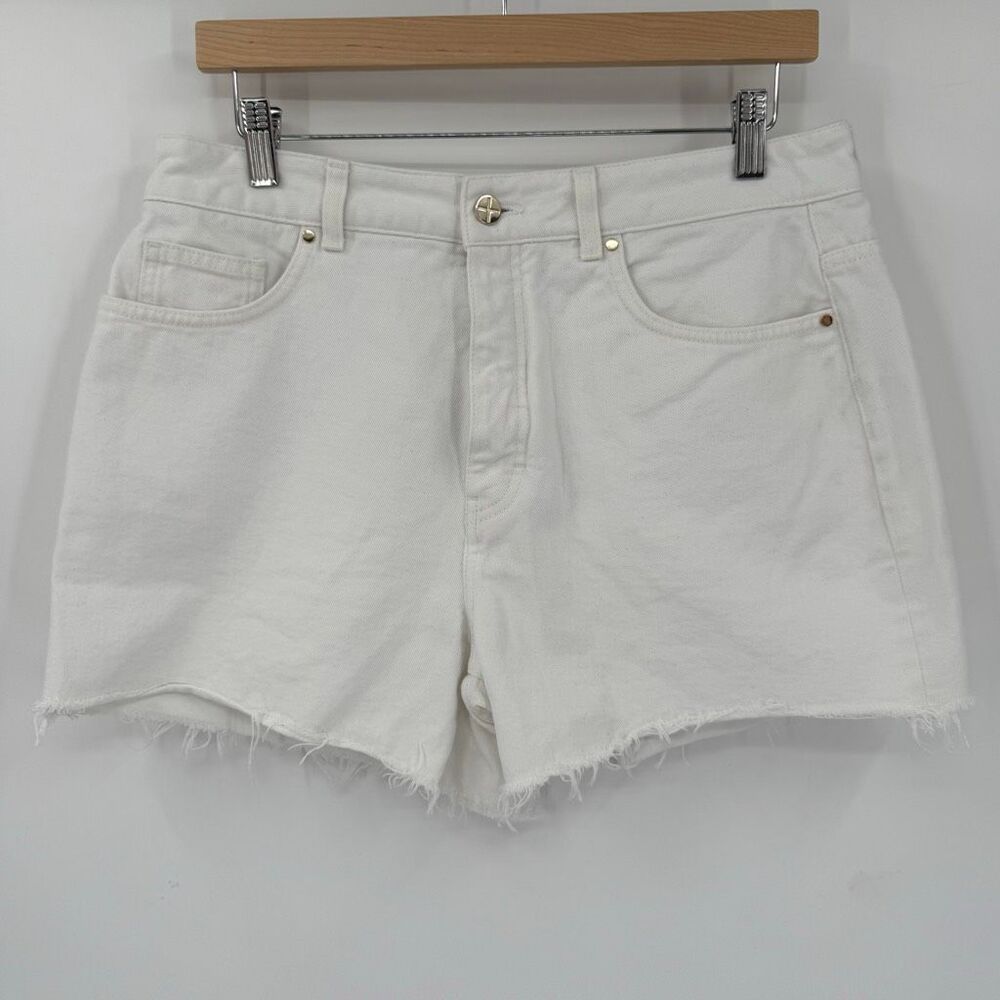 ME+EM A-Line Frayed Denim Shorts High‎ Rise 100% Cotton Women Size 30 White